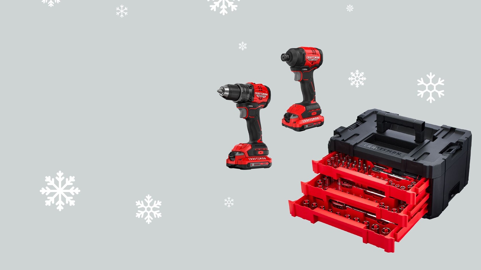 CRAFTSMAN drills and mech set with snowflakes