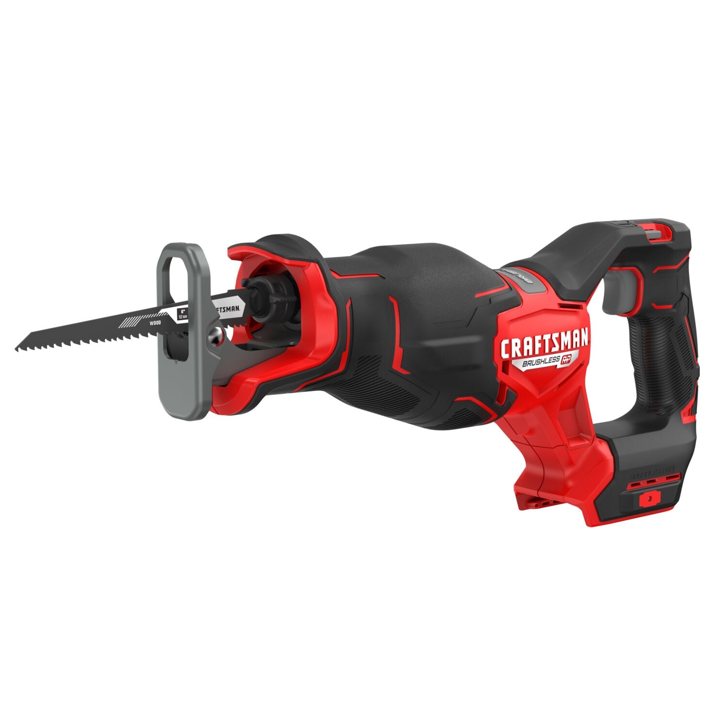 Craftsman cordless reciprocating saw CMCS350 white background beauty shot side angle.