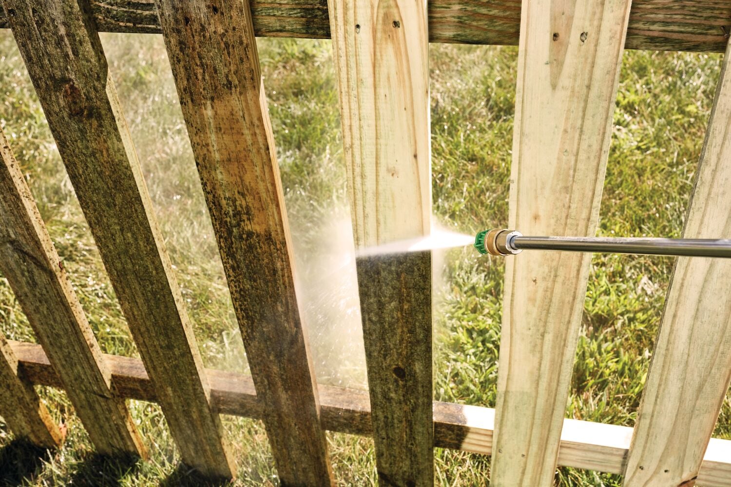 Extended reach feature in 2400 pound per square inch electric cold water pressure washer.