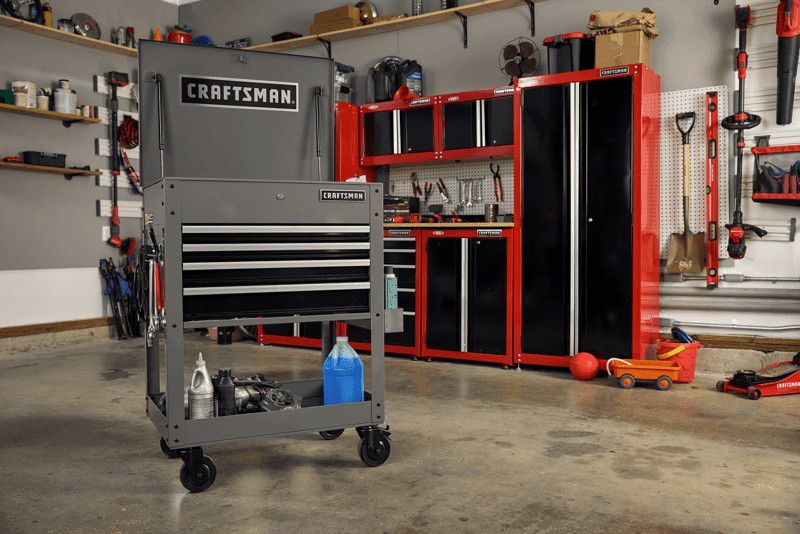 Gray CRAFTSMAN Utility Cart in Residential Garage Setting.