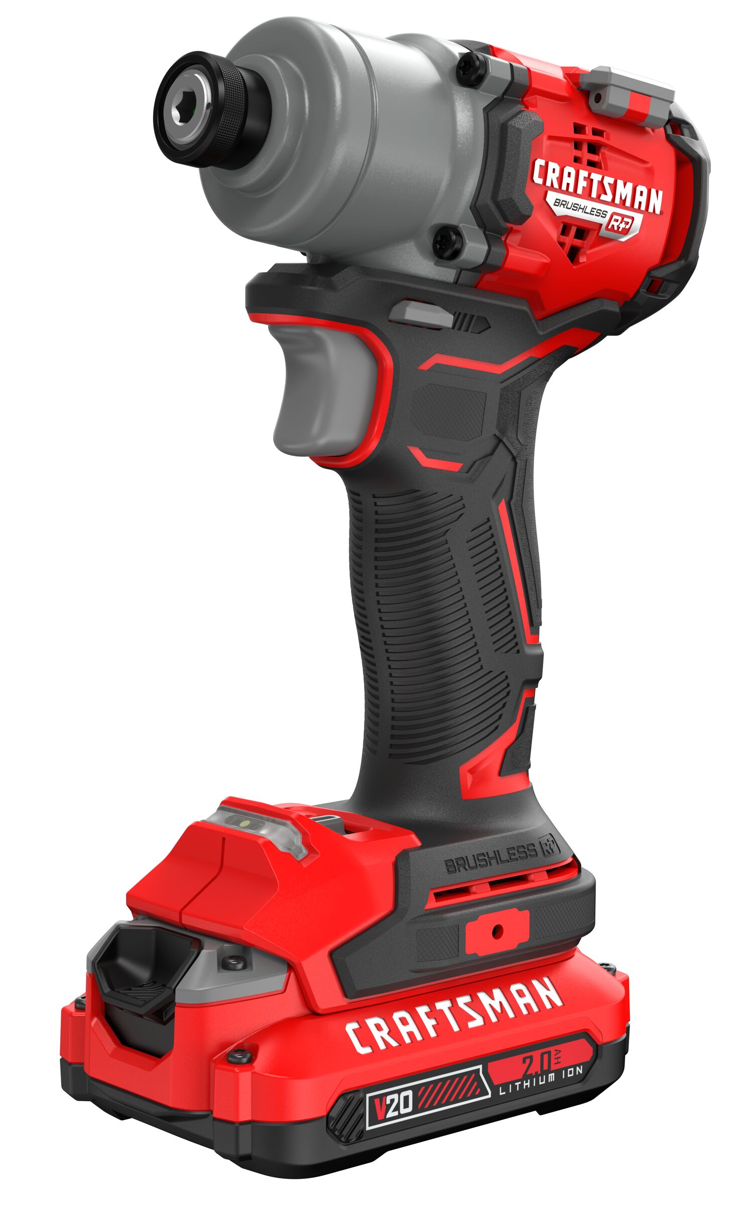 V20* Brushless RP Impact Driver with a 2 amp hour battery on a white background