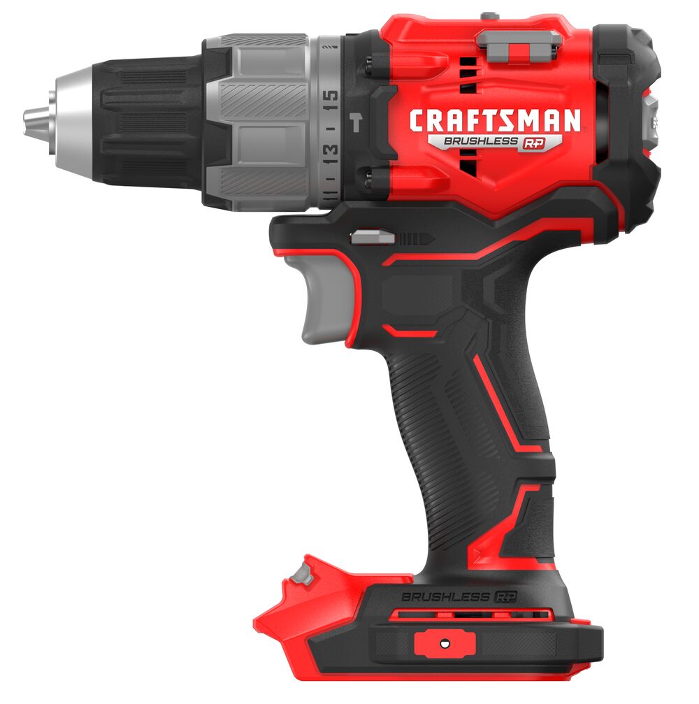 A red and black cordless electric drill with the brand name 'Craftsman' and 'Brushless RP' printed on the side.