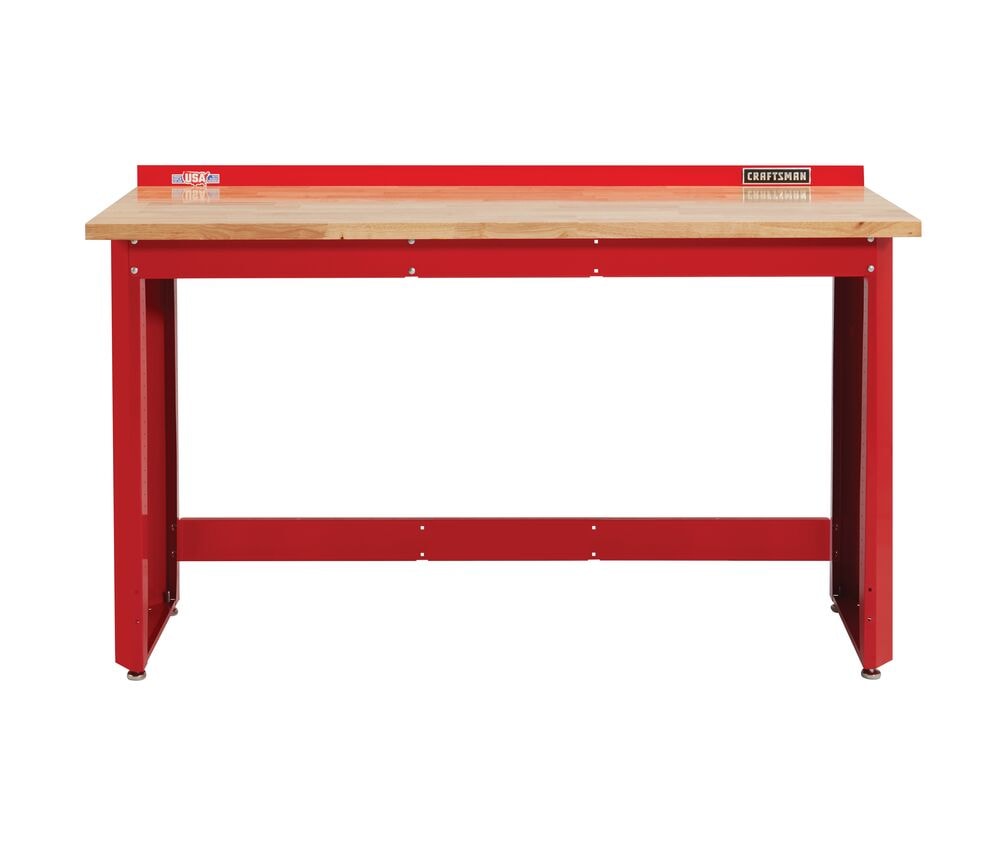 Craftsman workbench CMST27200R red metal frame with wood top white background beauty shot front angle