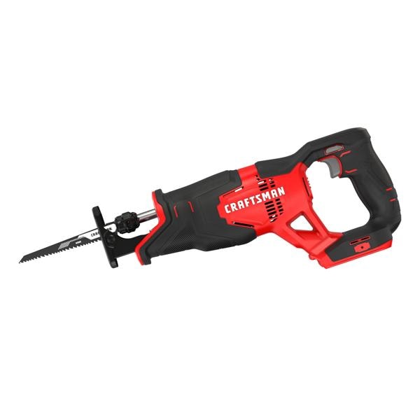 Left profile of 20 volt cordless reciprocating saw.