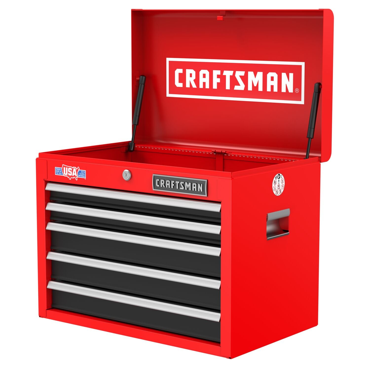 Craftsman red 4-drawer metal tool chest CMST98263RB white background beauty shot front left angle.