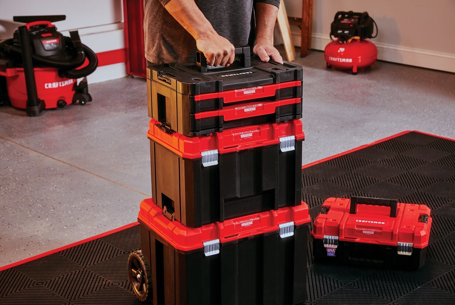 Easy transportation feature of three tiered tool chest.
