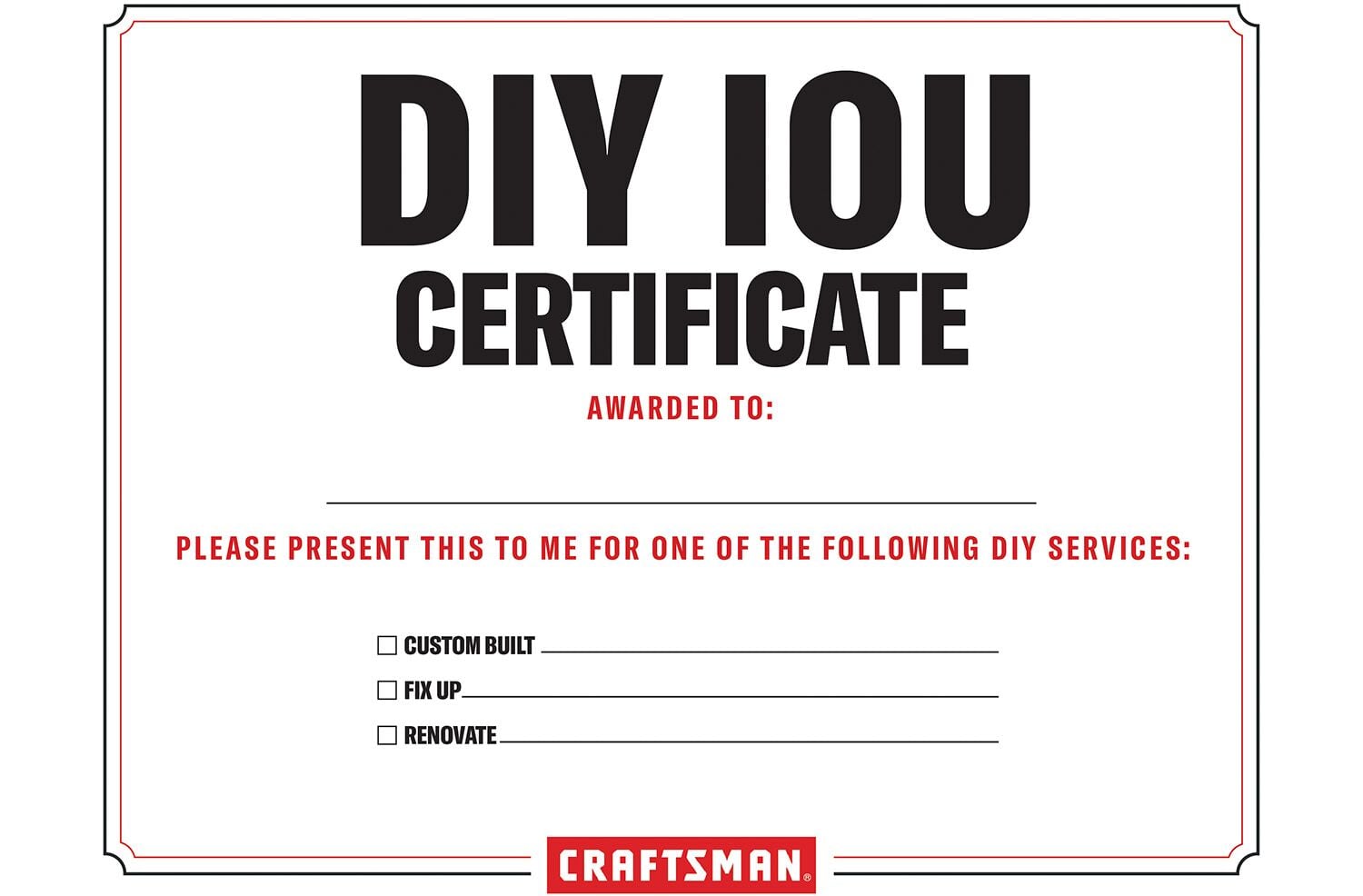 A flyer that says DIY IOU Certificate