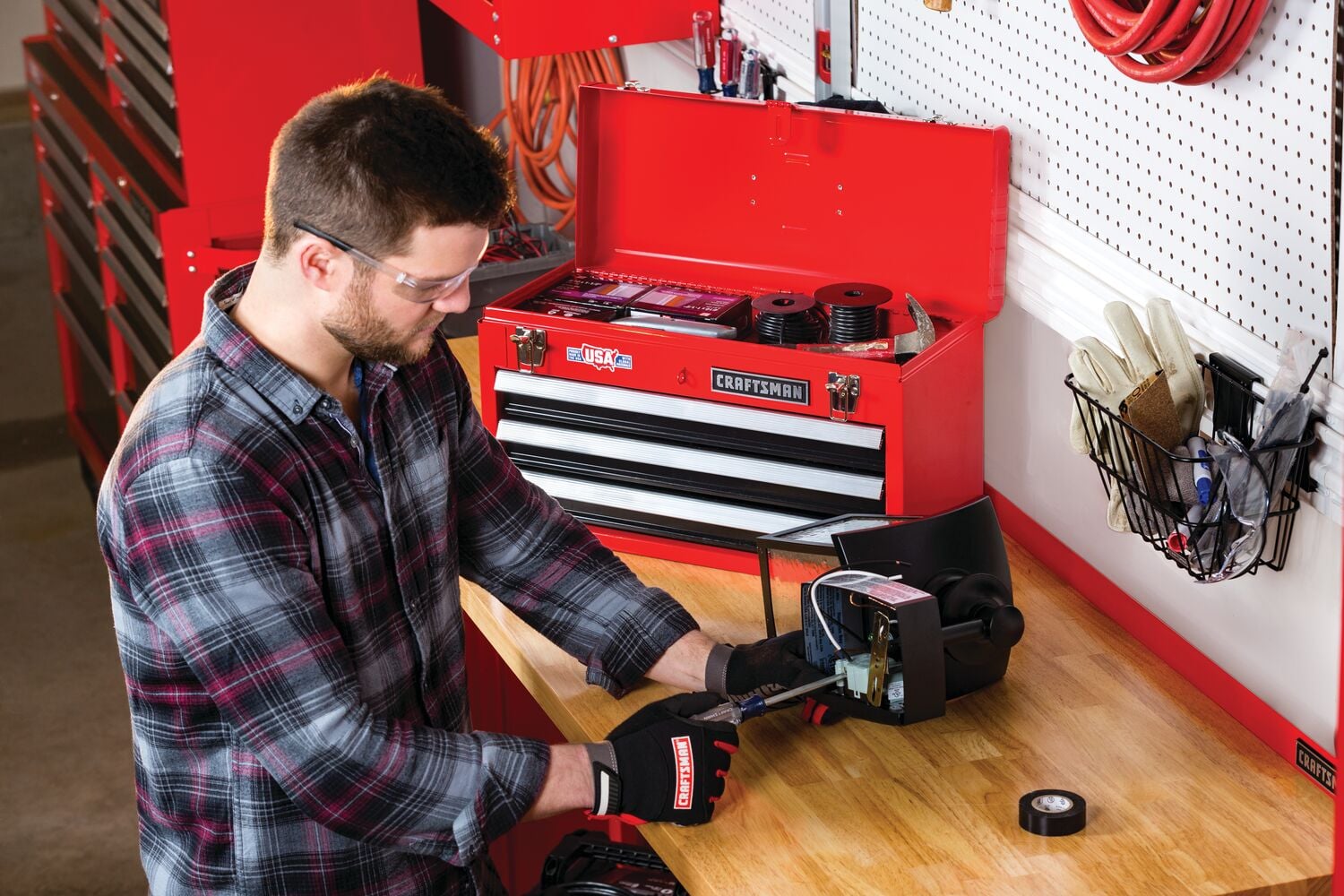 View of CRAFTSMAN Bench & Stationary: Workbench being used by consumer