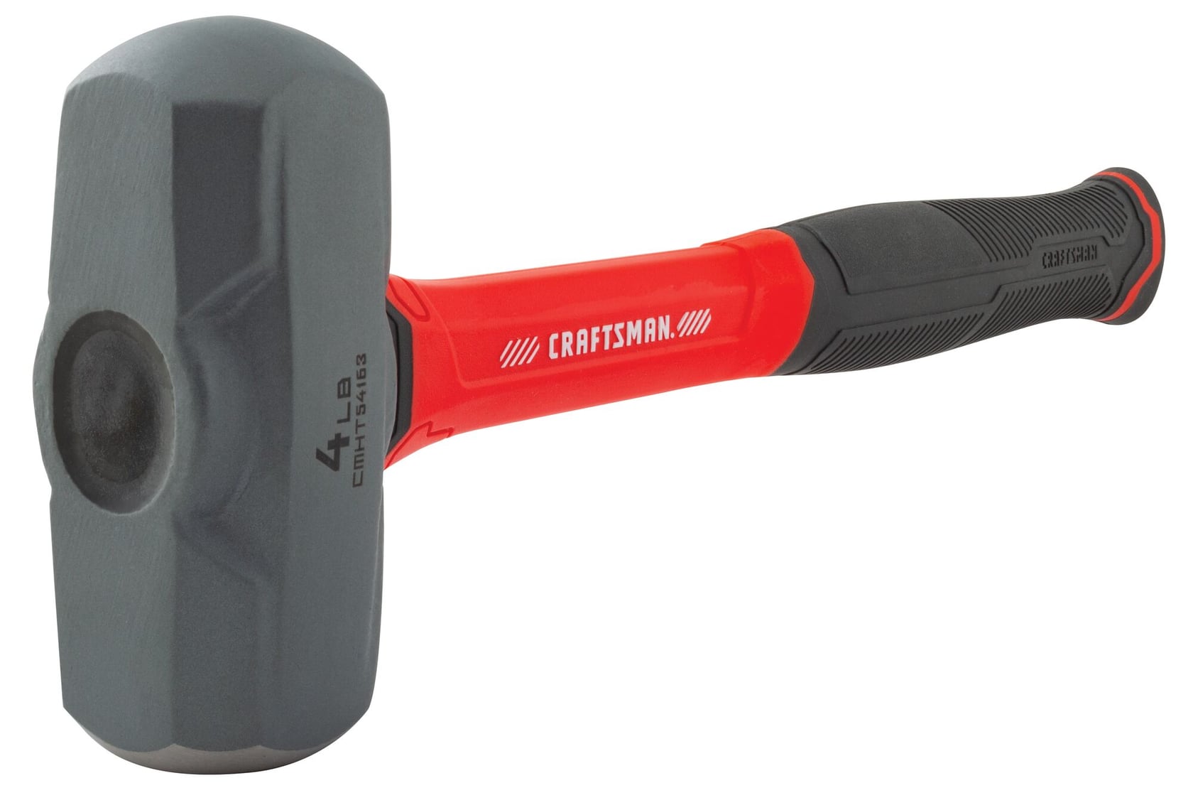 Photo of Craftsman sledgehammer with red and black handle, SKU CMHT54163, front angle on white background.