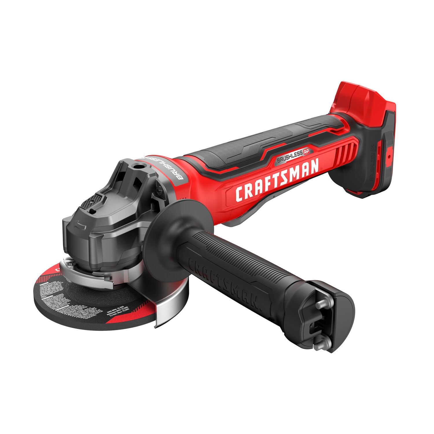 Craftsman cordless angle grinder CMCEG4000 white background beauty shot front left angle.