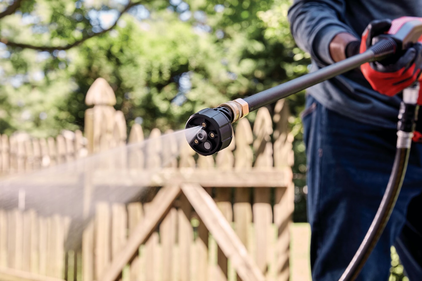 5 in 1 nozzle and 5 times pressure of garden hose feature of 20 volt cordless 350 max P S I power cleaner.