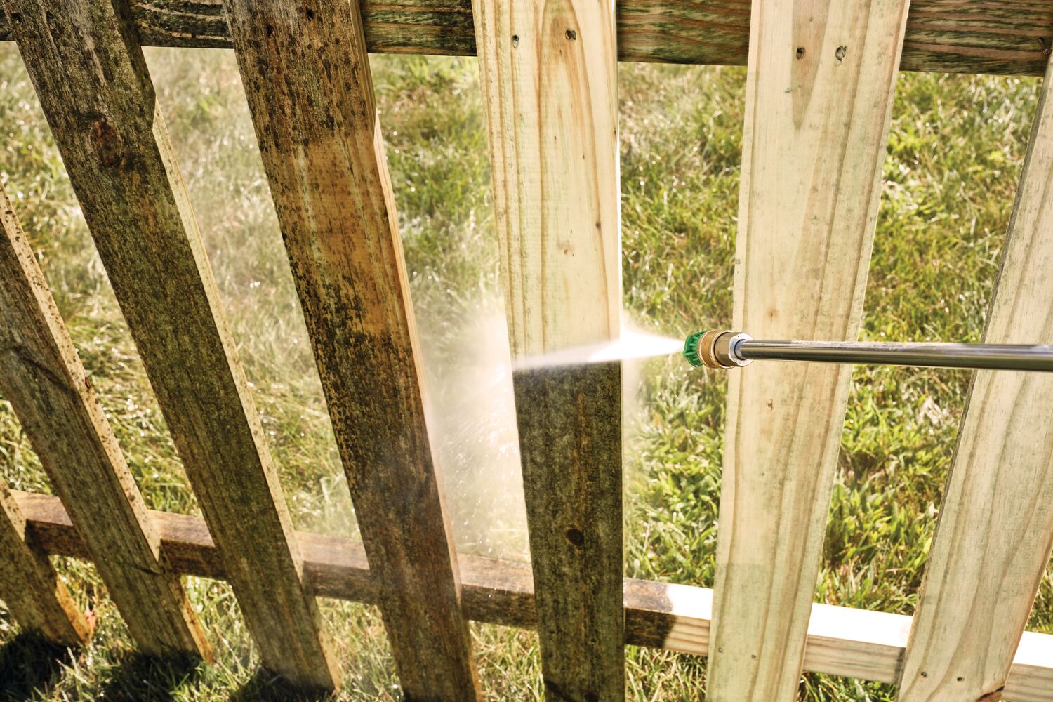 Extended reach feature in 2400 pound per square inch electric cold water pressure washer.