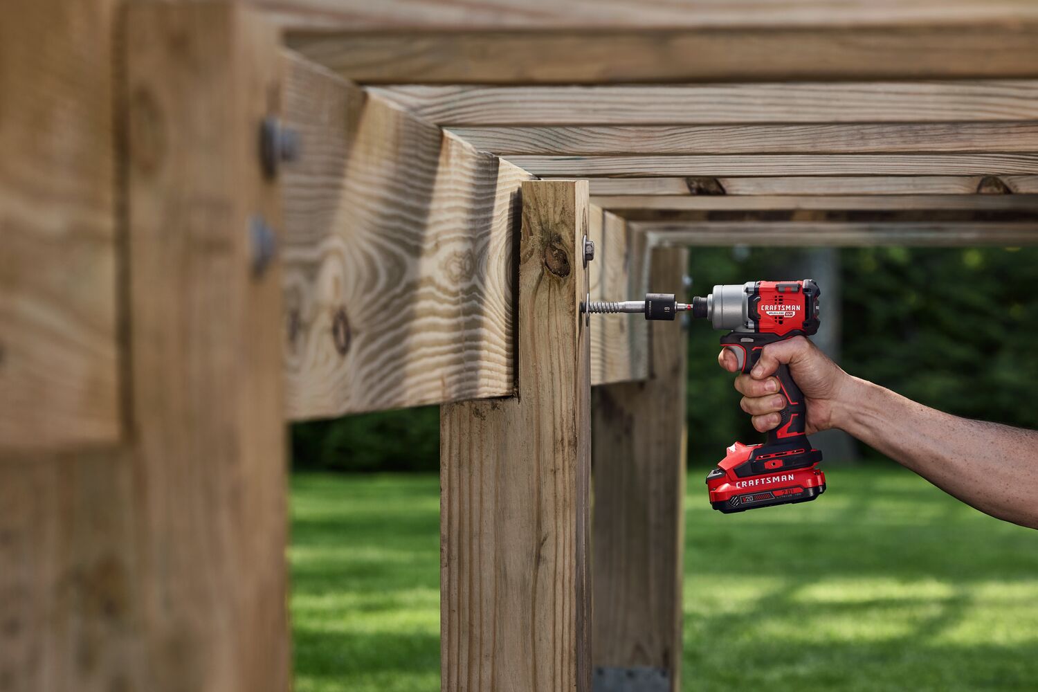 CRAFTSMAN V20* Impact Driver securing Fastener in Deck Boards