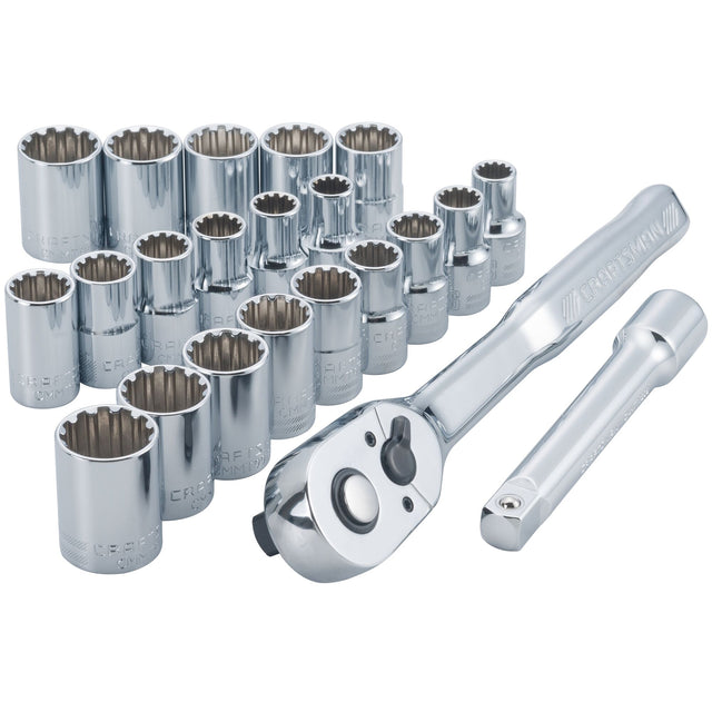 22 pc 1/2-in 6 Point Universal Socket Set
